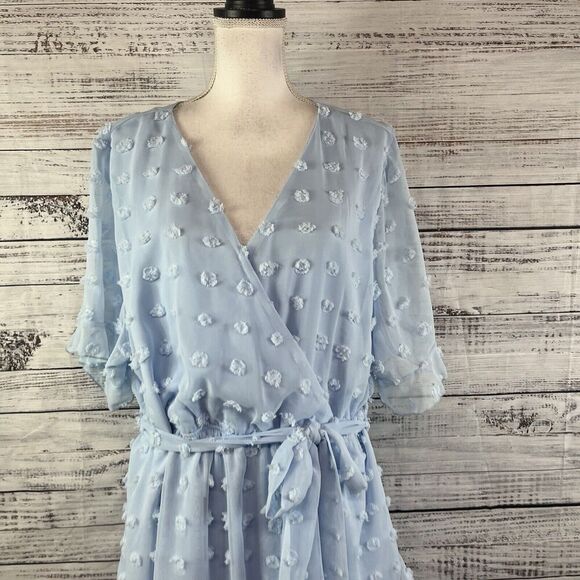 Plushe Dress Plus sz 4XL Light Blue Sheer Swiss Dots Knee A Line Wedding Church - Picture 4 of 15